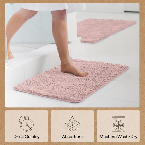 Image of GORILLA GRIP Bath Rug Mat, Thick Soft Absorbent Chenille, Quick Dry Microfiber Mats, Rubber Backing Washable Shower Floor Rugs, US Designed Bathroom Bathmat Home Decor Accessories, 24x17 Dusty Rose