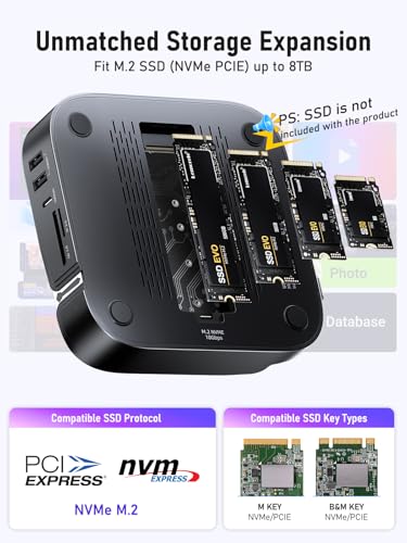 Image of Lemorele Mac mini M4 Docking Station - Dual HDMI + DisplayPort withTriple Monitor Support, 8TB SSD Enclosure, 10Gbps USB-C /USB-A,SD /TF Card Reader - Compatible with Mac mini M4 & M4 Pro