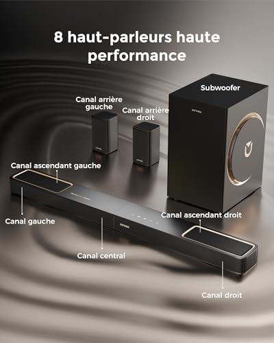 ULTIMEA 5.1.2 Barre de Son avec Dolby Atmos, Système Surround pour TV avec 2 Haut-parleurs, App Contrôle, Barre de Son TV avec Caisson de Basses pour Home Cinema, BT 5.4, HDMI eARC, Skywave F40 Boom – vue 3