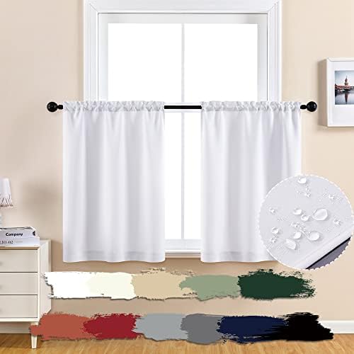 XTMYI Waterproof Farmhouse Kitchen Curtains 30 Inch Length,Short 90% Blackout White Bathroom Curtains Window/Privacy Small Cafe Curtains,Half Window Curtains for Bedroom Girls Room RV Blinds