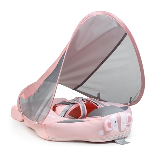 Image of Mambobaby Baby Swim Float with Canopy & Tail Infant Pool Float Non-Inflatable Toddler Swim Float with Skin-Friendly Material for 3-24 Months Baby Boys Grils Elephant Pink