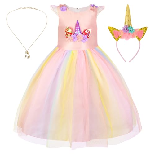 Alaoo Deguisement de Princesse Licorne, Robe Princesse avec Accessoires