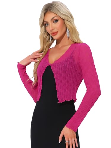 Image of Allegra K Bolero Shrug for Women's Sheer Mesh Tie Front Textured Crop Shrug for Evening Dresses
