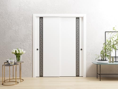 Image of Sartodoors Interior Door 3330 Closet Bypass Doors White with Frosted Glass Solid Wood with Honeycomb core Modern Design 72 x 80 in