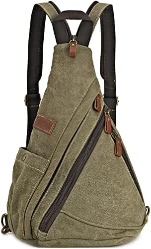 POEYLEJA Canvas Sling Bag Convertible Crossbody Bag Chest Bag Shoulder Backpack Casual Daypack for Men Women Outdoor Cycling Hiking Travel (Army Green)