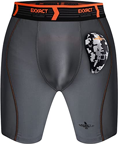 Exxact Sports Mens Compression Shorts With Soft Athletic Cup - Men's Sports Compression Shorts For Baseball, Football - Am, Gray #TOP30