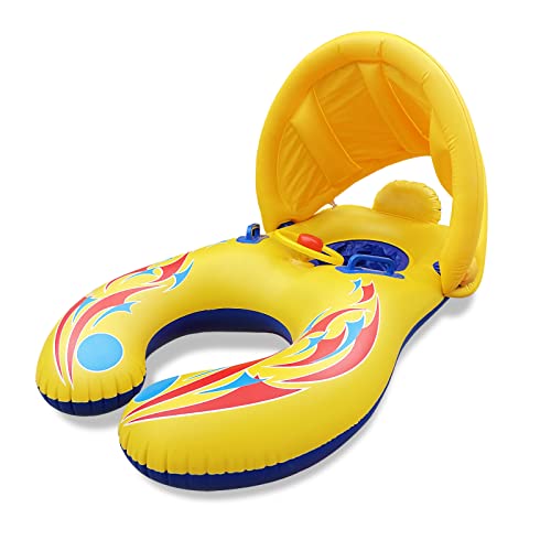 Eeocwf Mommy Baby Inflatable Pool Float With Detachable Canopy, Interactive Parents Toddler Floaties For Pool Swimming, Infant Pool Floats With Handle For Summer #TOP25