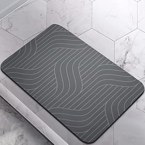 Homlab Bathroom Bath Mat Rug, Diatomaceous Earth Water Absorbent Rubber Backed Non-Slip Bathroom Floor Mat Carpet Square Cool Thin Washable Quick Dry For Shower Tub Bathtub Sink Indoor Door (Gray) Cover