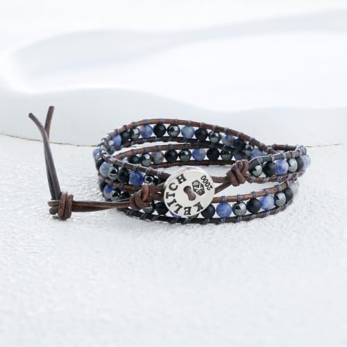 Image of KELITCH Double Wrap Bracelet Women Hand-Braided Turquoise Beads Bracelets Boho Leather Bracelets Bangle