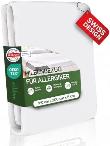 Welldora Milbenbezug Topper 180x200x8, Premium Encasing, Allergiker | Fachärztlich getesteter Allergiker-Schutz gegen Milben | Mit Reissverschluss | Oeko-Tex | Waschbar bis 95°C |