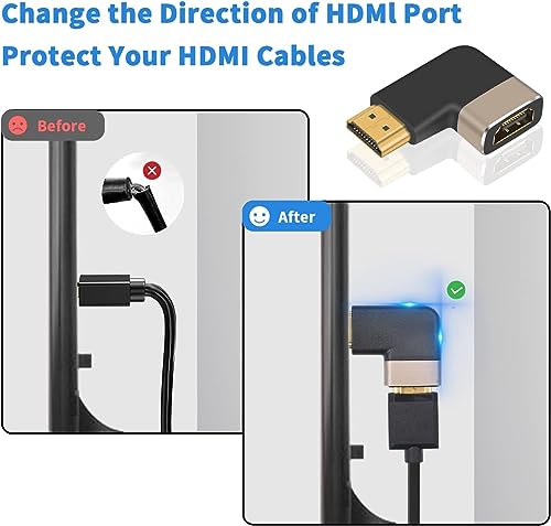 Image of ETZIN 90 Degree HDMI Adapter 8K, 48Gbps Left Angle Male to Female HDMI Adapter Extender Compatible with TV, Ro-ku, Fire Stick, Chrome-cast, Switch, Laptop, PC EPL-1057H.