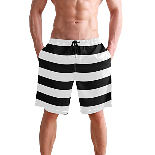Black White Strip Men's Swim Trunks Beach Shorts Quick Dry Swim Board shorts With Pockets M2