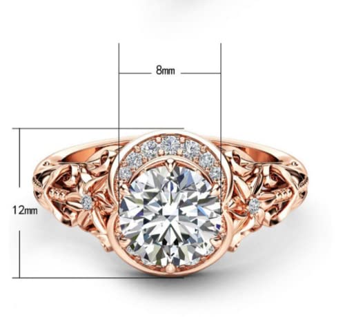 HUKQBUNX 18k Rose Gold morsonite Hollowed Out Flower Flower Crescent Diamond Multi Crystal gem morsonite Women's Precious Fashion Wedding Engagement Diamond Ring Size 6-10 (Size 7)3