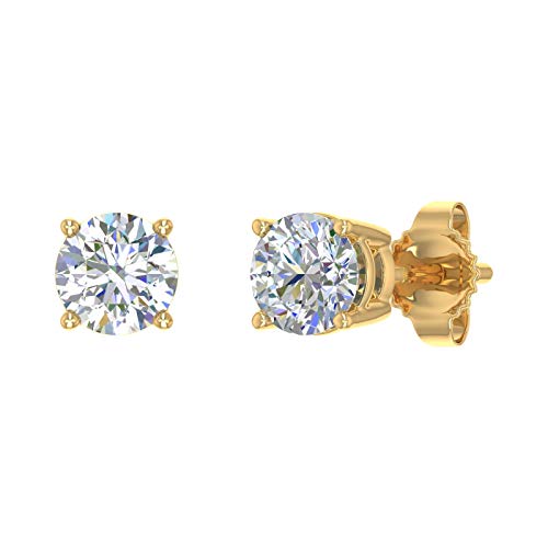 1 2 Carat 4-Prong Set Diamond Unisex Stud Earrings in 14K Yellow Gold