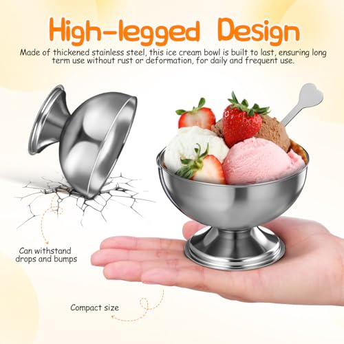 Image of Housoutil Ice Cream Cups, 4 Pcs Stainless Steel Serving Dessert Bowls, Round Sauce Bowls, Reusable Footed Yogurt Snack Candy Cups for Cake Salad Fruit Pudding Snacks Christmas Party