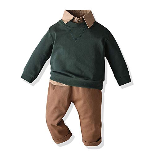 Moyikiss Studio Baby Boys Fashion Kids Outfit Long Sleeve Shirt+Hoodies Sweatshirt+Pants Casual Clothes Set (Green, 90/18-24M)
