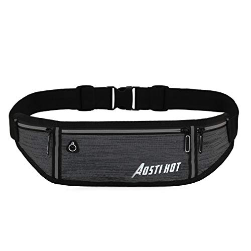 Running Belt, Fanny Pack for Women Men, Water Resistant Waist Pack, Runners Belt for Hiking Fitness Travel, Adjustable Running Pouch Phone Holder Accessories for iPhone Samsung (Black)