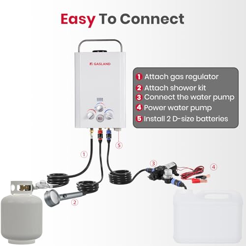 GASLAND 6L 1.58GPM Portable Propane Tankless Water Heater with 1.6 GPM Water Pump and 1/2" Twist-On Pipe Strainer