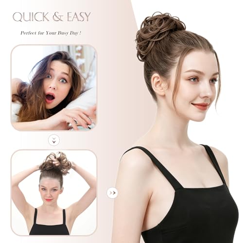 image for FESHFEN Messy Bun Hair Piece - Wavy Synthetic Chignon Scrunchies for I