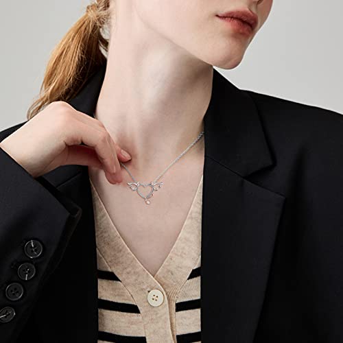 DAOCHONG Two-Tone 925 Sterling Silver Devil Heart with Wings Pendant Necklace for Women3