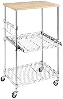 Whitmor Supreme Microwave Cart with Locking Wheels - Chrome with Food Safe Cutting