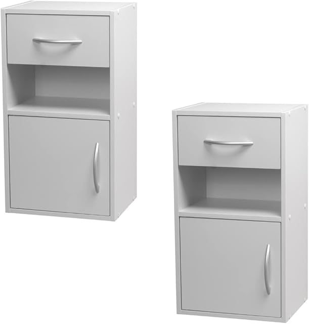 URBNLIVING Set Of 2 Wooden Bedroom Bedside Cabinet Nightstand Side Table w/1 Door 1 Drawer (White)
