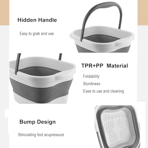 Leemeimei Collapsible Foot Soak Tub 15L(4 GL) with Handle, Bath Massager for Dry Cracked Feet, Plastic Grey Foot Bucket by Leemeimei - Image 3