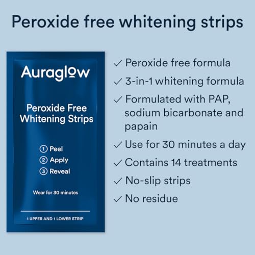 Auraglow Teeth Whitening Strips, Peroxide Free, 14 Treatments, Whitens Teeth Without Sensitivity, Removes Years of Stains, Enamel Safe Teeth Whitener, 28 Strips, Mint - Image 3
