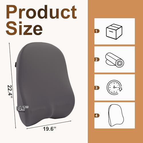 HOMBYS Extra Long Lumbar Support Pillow for Recliner Chair, 50D Molded Memory Foam Back Support Cushion with Full Back Support, Ergonomic Design & Breathable Cover (Grey) Alternate view
