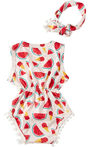 Leapparel Baby Girl Short Sleeve Romper Button Ice Cream Jumpsuit Floral Playsuit Printing Rompers ,Watermelon,3-6Months (Size 80) #TOP1