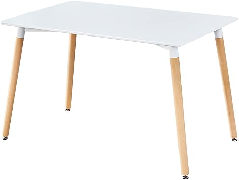 White Dining Table Wood Rectangle Kitchen Table with Adjustable Legs 45 Inch Dining Room Table for Small Space Home Office Dining Room, White & Beige