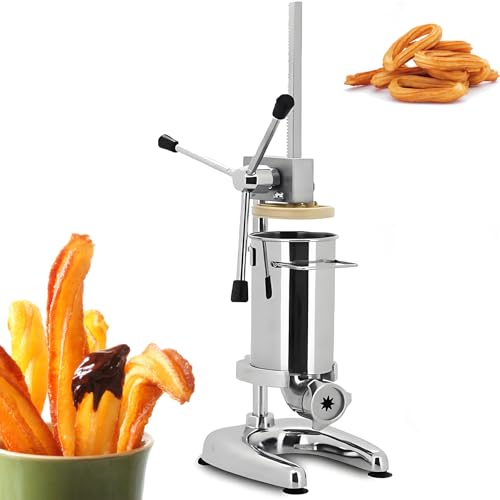 Churro Maker - Máquina manual de acero inoxidable vertical con 5 moldes, capacidad de 2 L/3 L, ideal para uso comercial