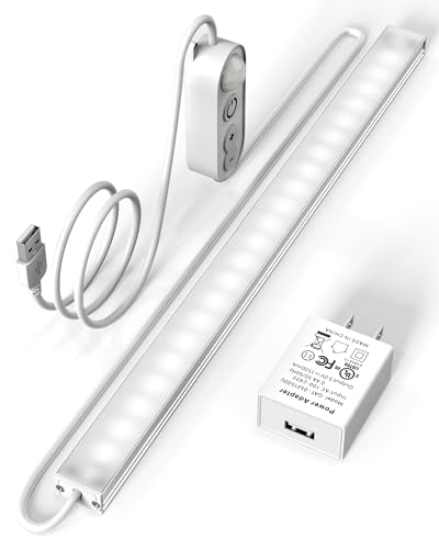 ASOKO Motion Sensor Dimmable Led Under Cabinet Lighting,12 inches Plug in Led Counter Light Bars, Cool White 6000K Light Bar for Kitchen/Closet/Wardrobe/Shelf/Desk/Display Case