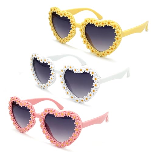 Kids Heart Shaped Valentines Day Cute Flower Sunglasses for Toddler Girls Age 3-10 Outdoor Beach Eyewear UV400
