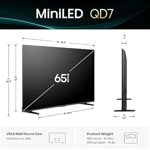 Hisense 65" Class QD7 Series Mini-LED 4K UHD Smart Fire TV (65QD7QF, 2025 Model) - QLED, HDR10+, Dolby Vision, Dolby Atmos, Game Mode Plus, ALLM, Alexa Built in with Voice Remote, Streaming TV, Black — photo 3 of 6