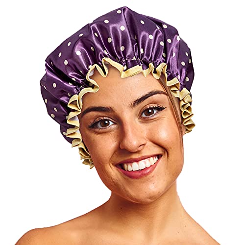 Bodylife Bonnet de bain et douche double couche Mûre et pois dorés 27 cm