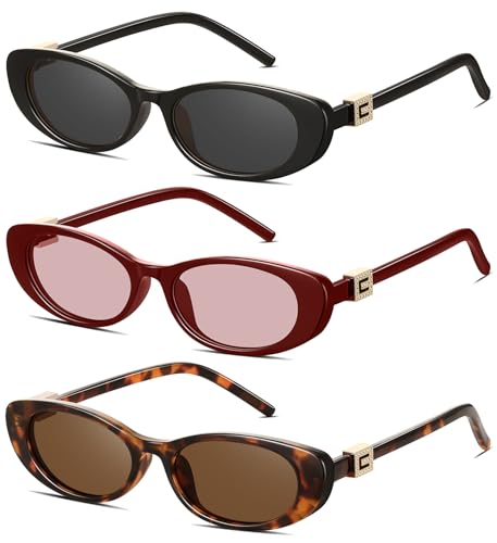 YMRFW Retro Oval Cat Eye Sunglasses for Women Trendy Narrow Small Oval Sun Glasses 90s Vintage Shades