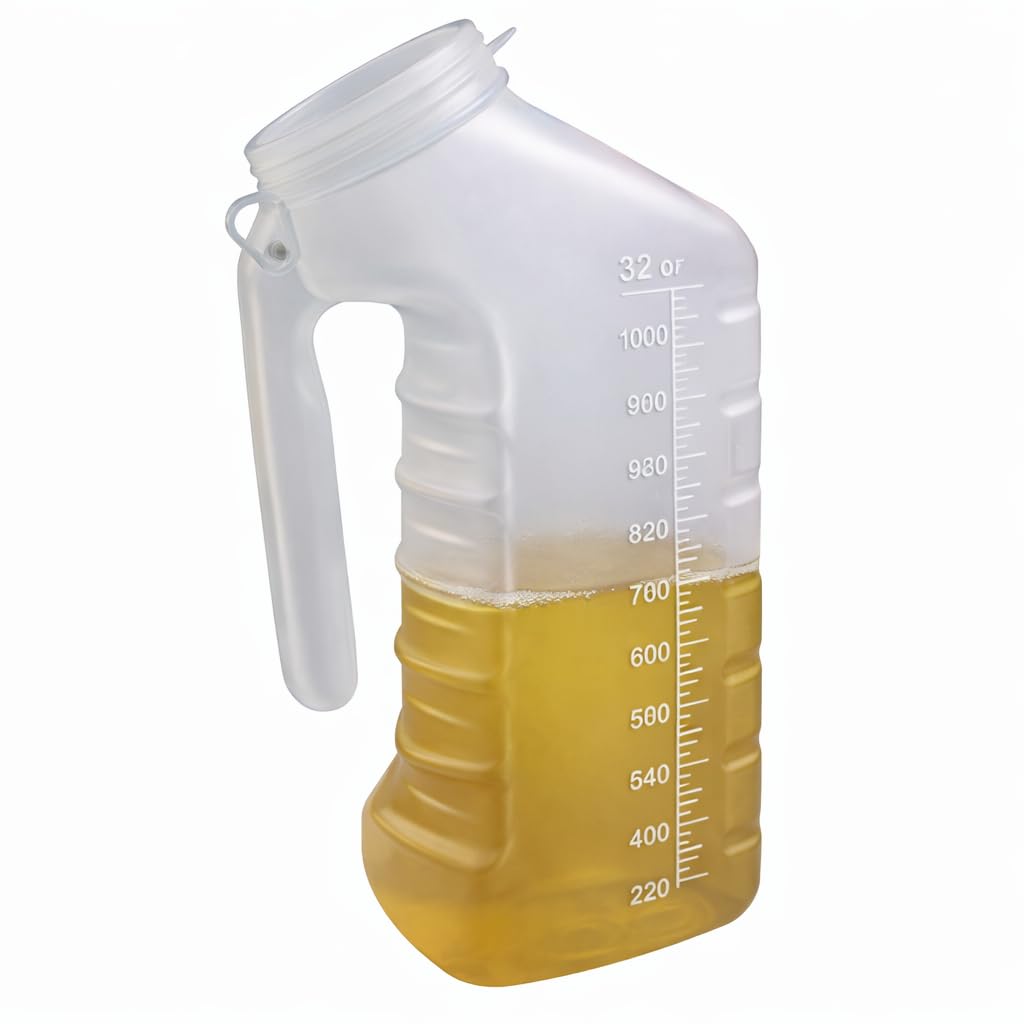 Orinario masculino con cubierta que brilla en la oscuridad [32 onzas, paquete de 2] botellas portátiles para orina para hombres usadas para hospitales, incontinencia, emergencia y viajes (2)