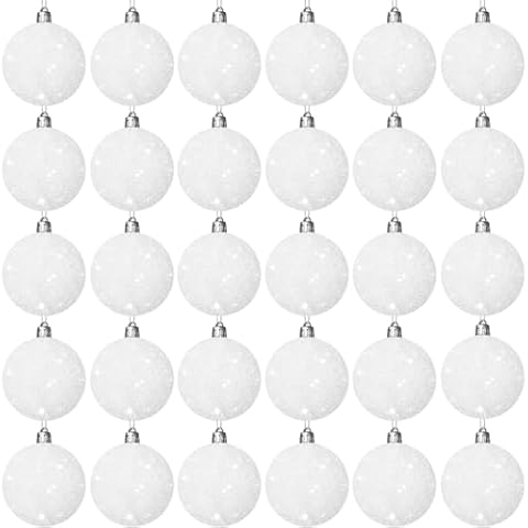 30 Pcs 2.36 Inch White Snowball Ornament,Christmas White Sparkly Ball Ornament,Christmas Tree Ball Decorations for Winter Theme Valentines Party,Holiday,Wreath Cover