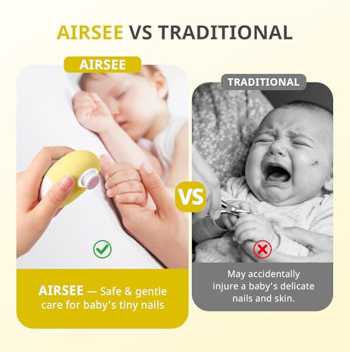 AIRSEE Premium Newborn Gift, Electric Baby Nail File, Cordless Safe Infant Nail Trimmer with 6 Replacement Pads, Magnetic Rechargeable Base, 360° LED Light, Baby Grooming Kit Gift — view 6