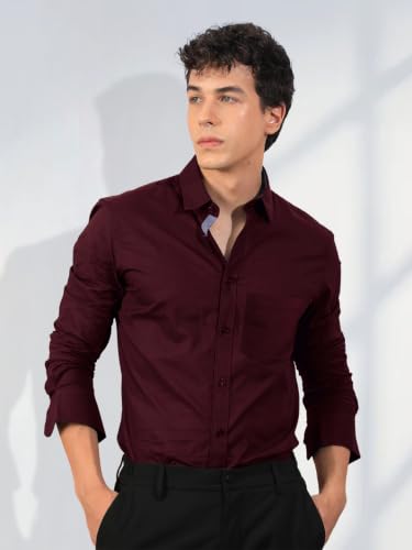 Image of Pinkmint Men's Solid Shirt | Soft Cotton Blend | Casual Shirt | Plain | Full Sleeve - Regular Fit (Available in Plus Size and Pack of 2)