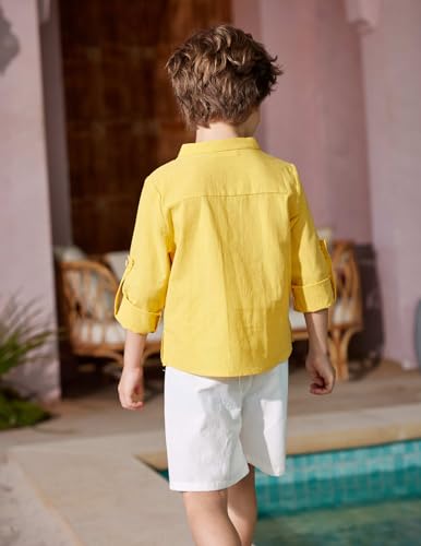 Image of Arshiner Boys Cotton Linen Henley Shirt Button Down Shirt Long Sleeve T Shirt Beach Shirt Tee Casual Solid Tops