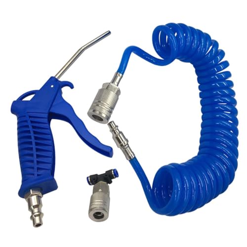 Seihao Air Blow Gun Kit 16.4FT Long Coil Heavy Duty Air Seat Blow Gun Kit for Semi Truck Air Hose with I/M Style Air Plug And Coupler Fitting, T Adapter (Blue)