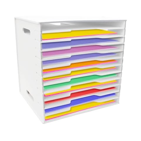 TUSAUW 12 Tier Scrapbook Paper Organizer - 13" x 13", Craft & Stamp Cardstock Storage Rack for Home Office & Classrooms (White) Cover