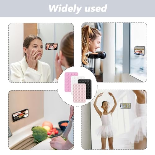 Ginddy Saugnapf Handy,4 Stück Silikon-Saugnapfs Handyhalterung,Silikon Saugnapf für Handys,Handy-Saugnapfs mit 24 Saugnäpfen,Starke Klebehalterung für Spiegel,Glas und Armaturenbrett (4 Farben)