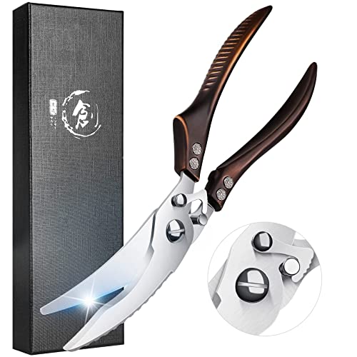 Kitchen Shears, Heavy Duty Spring Loaded Kitchen Scissors With Serrated Edge, Professional Stainless Steel No Rust Poultry Shears For Cutting Chicken, Bone, Turkey, Fish Christmas Day New Year #TOP1
