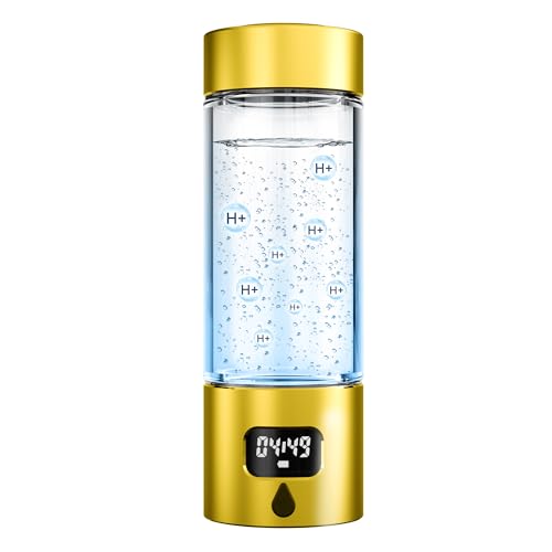 Image of Hydrogen Water Bottle Generator, Gold | 5000 PPB Hydrogen Rich Water, LED Timer, Rechargeable 1300mAh Battery, Glass Bottle with Aluminum Alloy Shell