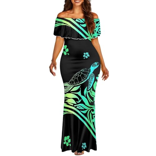 Image of Polynesian for Women S-7XL Off Shoulder Maxi Dress Hawaiian Summer Dresses