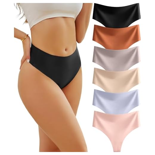 6 Pack High Waisted Thongs for Women Feather-light Seamless Underwear No Show Sexy Breathable Panties for Ladies