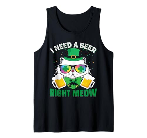 Funny St. Patricks Day Cat I Need A Beer Right Meow Tank Top